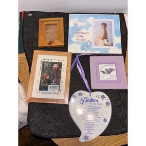 Grandparent Gift Lot Grandma Grandpa Great-Grandma Photo Frames Heart Plaque 5pc